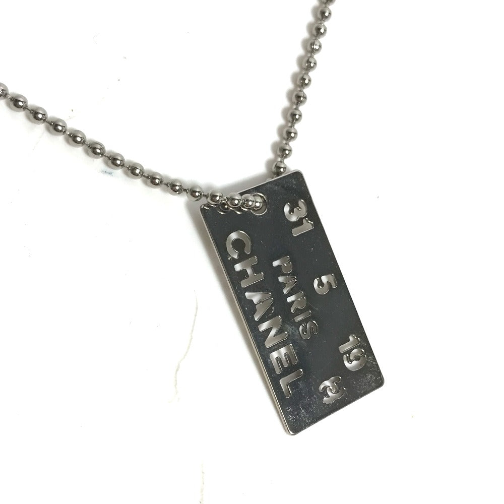 Chanel Necklace Metal Silver Cc Coco Mark Plate Women