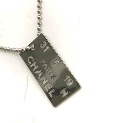 Chanel Necklace Metal Silver Cc Coco Mark Plate Women