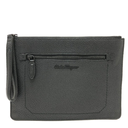 Salvatore Ferragamo Clutch Bag Leather Black Logo Mens