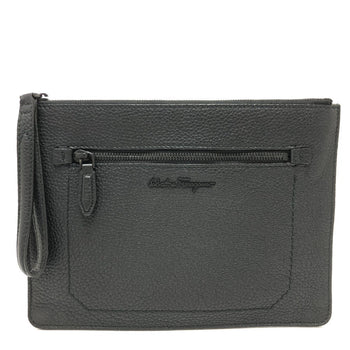 Salvatore Ferragamo Clutch Bag Leather Black Logo Mens