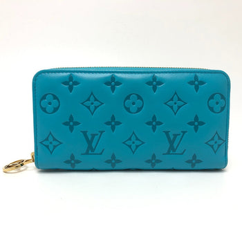 Louis Vuitton Long Wallet Purse M81512 Leather Blue Monogram Emboss Zippy Wallet Unisex(Unisex)