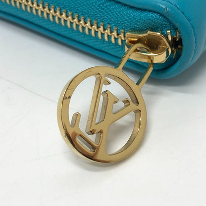 Louis Vuitton Long Wallet Purse M81512 Leather Blue Monogram Emboss Zippy Wallet Unisex(Unisex)