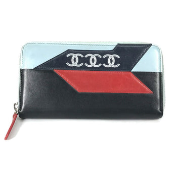 Chanel Long Wallet Purse Leather Black Airline Triple Coco Long Wallet Women
