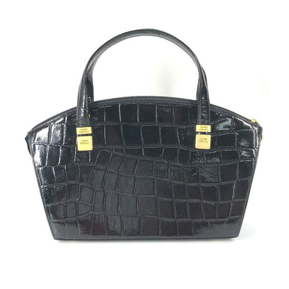 Versace Handbag Leather Black Vintage Embossed Medusa Logo Women
