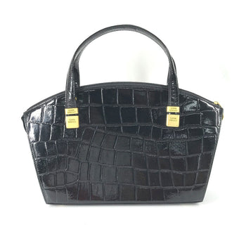 Versace Handbag Leather Black Vintage Embossed Medusa Logo Women