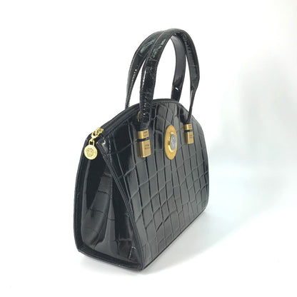 Versace Handbag Leather Black Vintage Embossed Medusa Logo Women