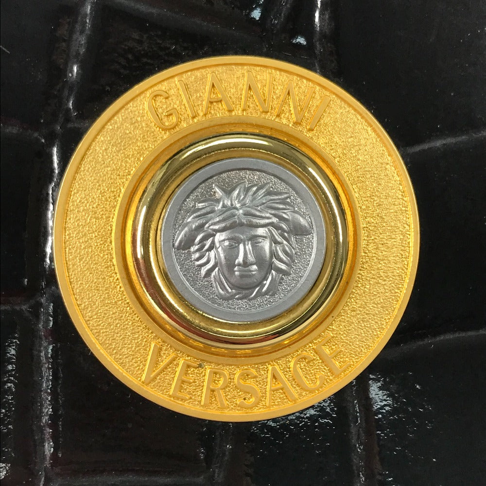 Versace Handbag Leather Black Vintage Embossed Medusa Logo Women