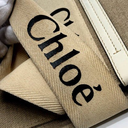 Chloe Tote Bag Canvas Beige Logo Woody Medium Unisex(Unisex)