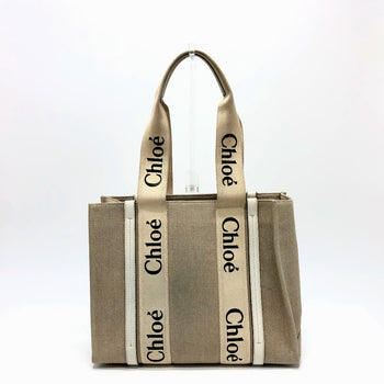 Chloe Tote Bag Canvas Beige Logo Woody Medium Unisex(Unisex)