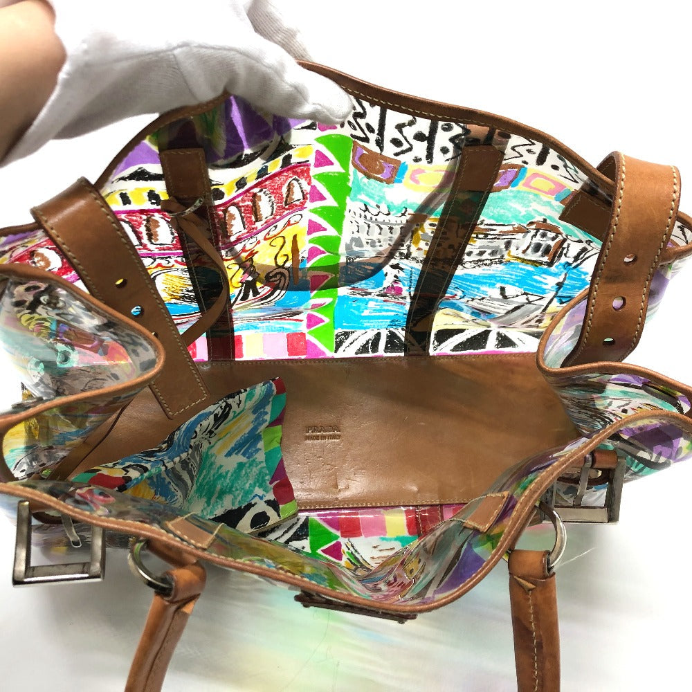 Prada Tote Bag Br2515 Plastics/Leather Multicolor Venetian Print Women