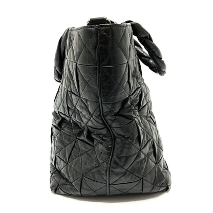 Chanel Tote Bag Leather Black Woven Shoulder Bag Cc Coco Mark Quilting Women