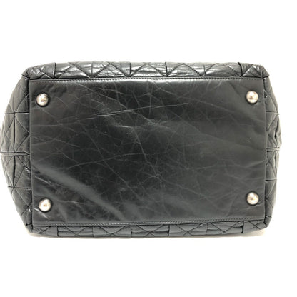 Chanel Tote Bag Leather Black Woven Shoulder Bag Cc Coco Mark Quilting Women