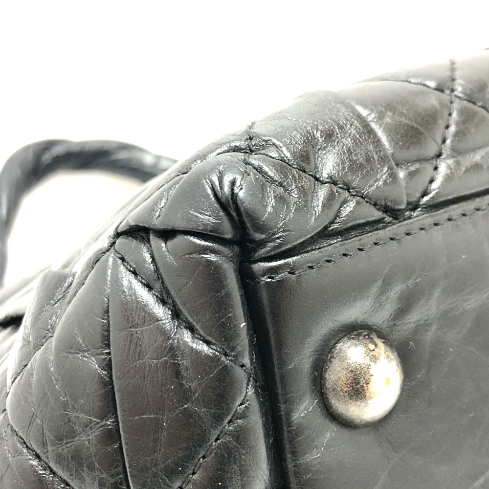 Chanel Tote Bag Leather Black Woven Shoulder Bag Cc Coco Mark Quilting Women