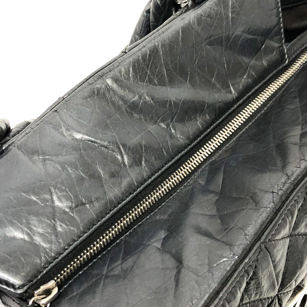 Chanel Tote Bag Leather Black Woven Shoulder Bag Cc Coco Mark Quilting Women