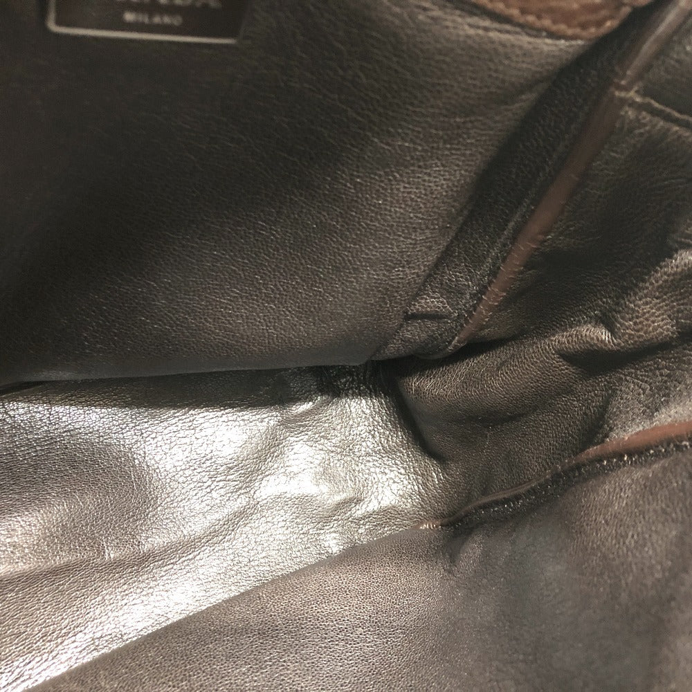 Prada Shoulder Bag Leather Brown Triangle Logo By Color Women Silver Hardware