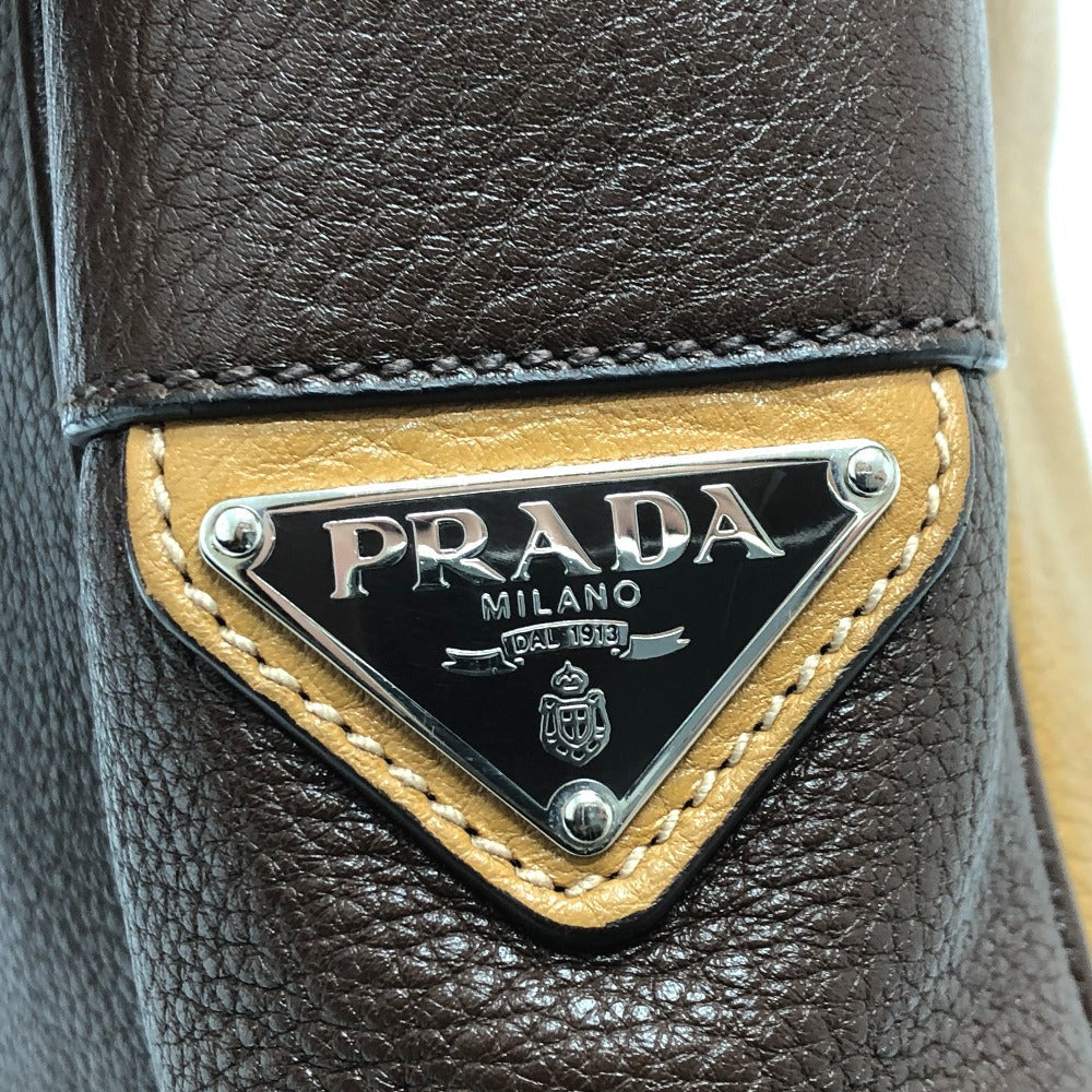 Prada Shoulder Bag Leather Brown Triangle Logo By Color Women Silver Hardware