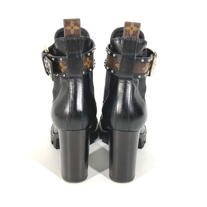 Louis Vuitton Boots Leather Black Monogram Studs Women 37