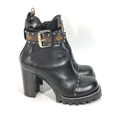 Louis Vuitton Boots Leather Black Monogram Studs Women 37