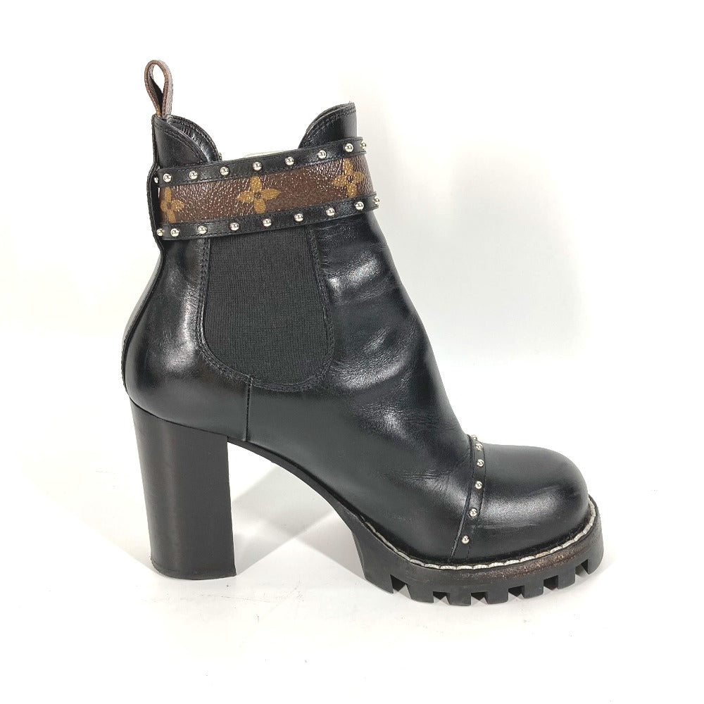 Louis Vuitton Boots Leather Black Monogram Studs Women 37