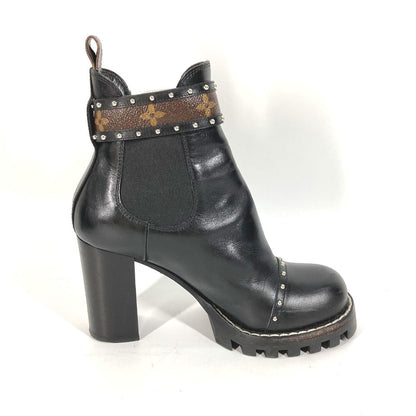 Louis Vuitton Boots Leather Black Monogram Studs Women 37