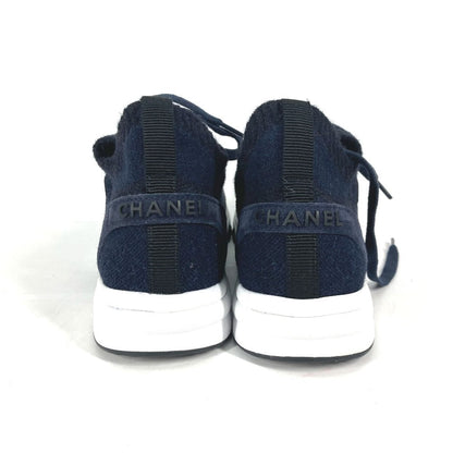 Chanel Sneakers G38750 Knit Navy 23B Cc Coco Mark Women 39