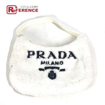 Prada Tote Bag 1Ne515 Fabric White Terry Mini Re-Edition 2000 Spugna Logo Bag Women