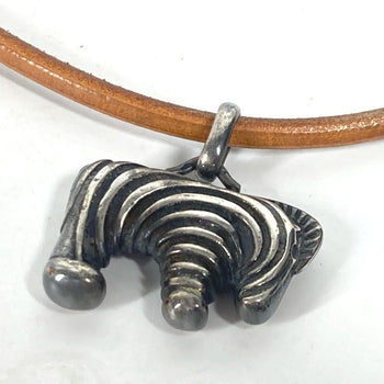 Hermes Necklace Leather Silver Animal Zebra Choker Women