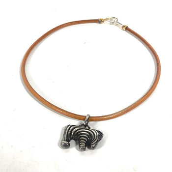 Hermes Necklace Leather Silver Animal Zebra Choker Women