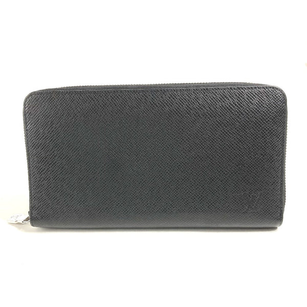 Louis Vuitton Long Wallet Purse M30056 Taiga Leather Black Taiga Zippy Organizer Nm Mens