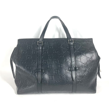 Gucci Tote Bag 625772 Leather Black Shoulder Bag Boston Duffel Bag Gg Emboss Unisex(Unisex)