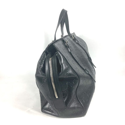 Gucci Tote Bag 625772 Leather Black Shoulder Bag Boston Duffel Bag Gg Emboss Unisex(Unisex)