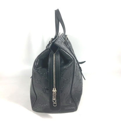 Gucci Tote Bag 625772 Leather Black Shoulder Bag Boston Duffel Bag Gg Emboss Unisex(Unisex)