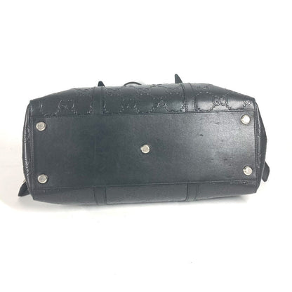 Gucci Tote Bag 625772 Leather Black Shoulder Bag Boston Duffel Bag Gg Emboss Unisex(Unisex)