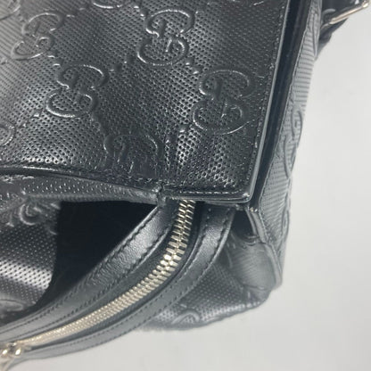 Gucci Tote Bag 625772 Leather Black Shoulder Bag Boston Duffel Bag Gg Emboss Unisex(Unisex)