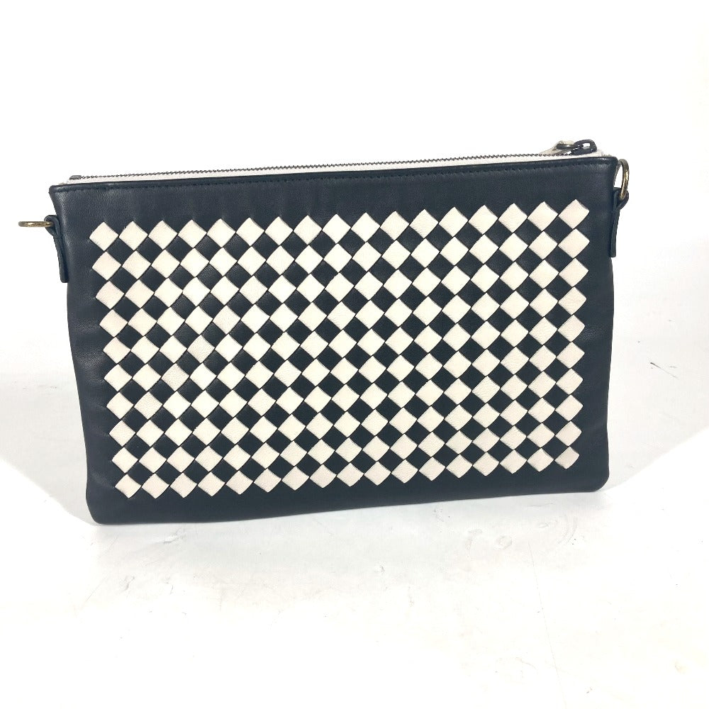 Bottegaveneta Shoulder Bag Leather Black Crossbody Pochette Intrecciato Unisex(Unisex)