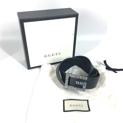 Gucci Belt 550106 Leather Black Sequin Gg Logo Crystal Women