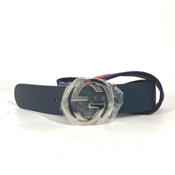 Gucci Belt 411924 Leather / Canvas Navy Gg Interlocking G Women 75