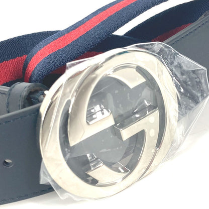 Gucci Belt 411924 Leather / Canvas Navy Gg Interlocking G Women 75