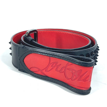 Christian Louboutin Belt Leather Black Studs Logo Unisex(Unisex)