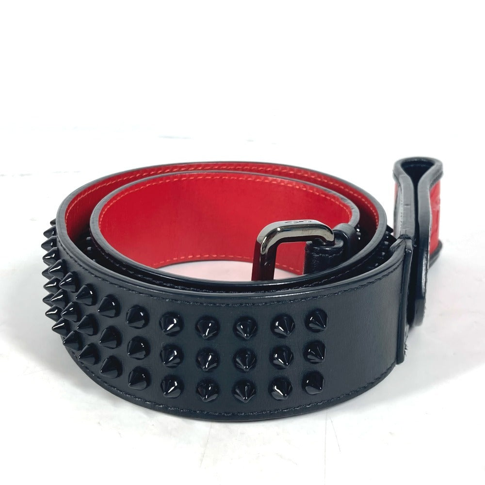 Christian Louboutin Belt Leather Black Studs Logo Unisex(Unisex)