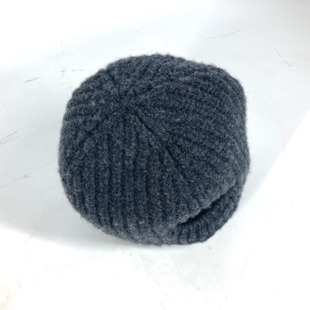 Fendi Knit Hat Fxq959 Wool Gray Logo With Pocket Unisex(Unisex)