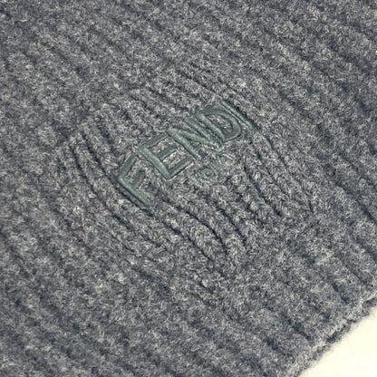 Fendi Knit Hat Fxq959 Wool Gray Logo With Pocket Unisex(Unisex)