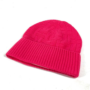 Hermes Knit Hat Wool Pink Serie H Logo Fragrance Women M