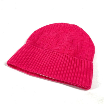 Hermes Knit Hat Wool Pink Serie H Logo Fragrance Women M