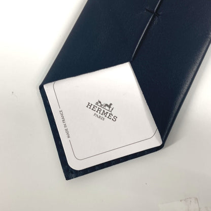 Hermes Tie Cotton, Leather Navy Denim Maillon Tie With Leather Details Mens
