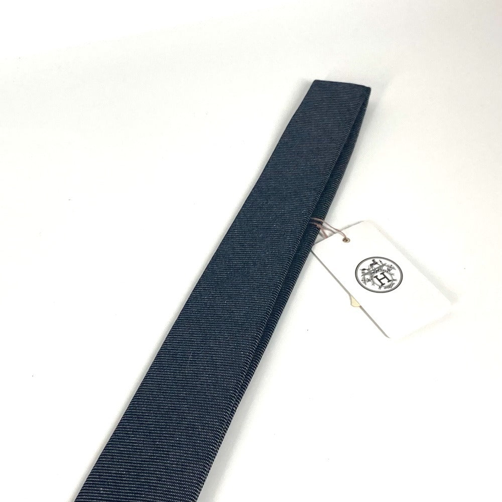 Hermes Tie Cotton, Leather Navy Denim Maillon Tie With Leather Details Mens