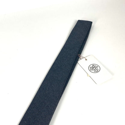 Hermes Tie Cotton, Leather Navy Denim Maillon Tie With Leather Details Mens