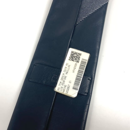 Hermes Tie Cotton, Leather Navy Denim Maillon Tie With Leather Details Mens