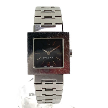 Bvlgari Watches Quartz Sq22Ss Stainless Steel Silver Square Quadlard Black Dial Women