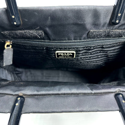 Prada Handbag Nylon Black Triangle Logo Plate Plat Stick Handle Unisex(Unisex)